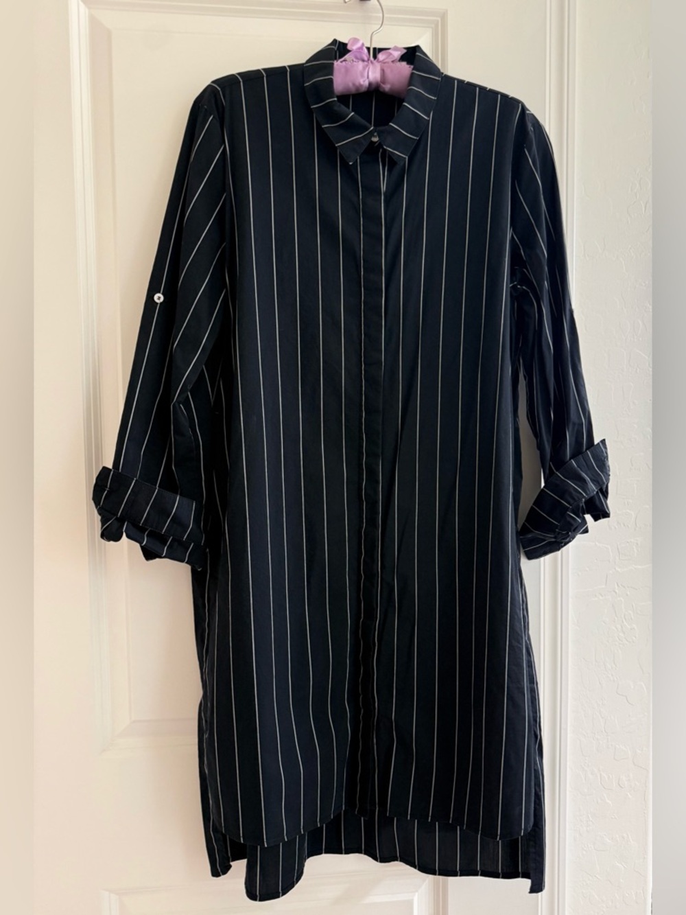 Americana Knit striped boyfriend shirt dress button up pockets! MADE WELL